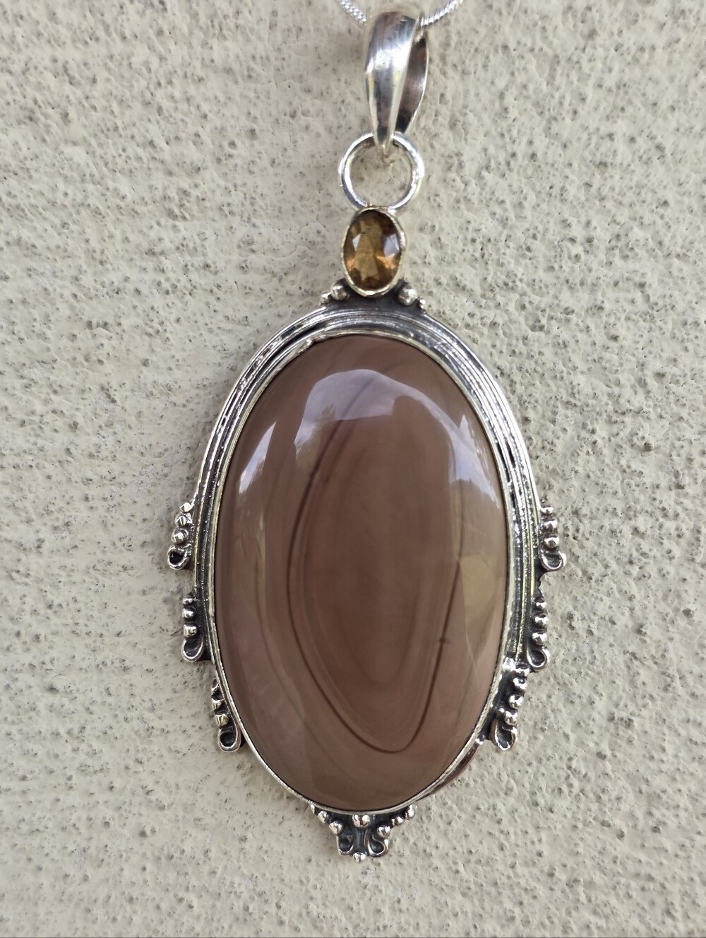 Imperial Jasper W/ Smoky Quartz Gemstones In 925 Sterling Silver (2.96")